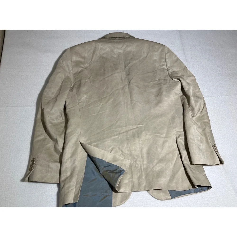 Saks Fifth Avenue Mens 40R Silk Linen Blazer Tan Beige Sport Coat Napoliwood SPJ